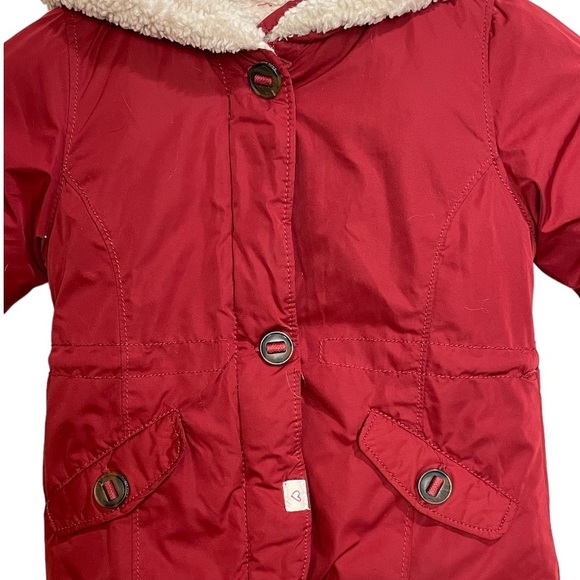 Zara Baby Brick Red Faux Sherpa Hooded Outerwear Jacket size 16/24 months - Picture 4 of 11
